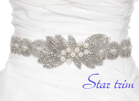 Hochzeit - SALE CALUIN Wedding crystal pearl bridal sash , belt