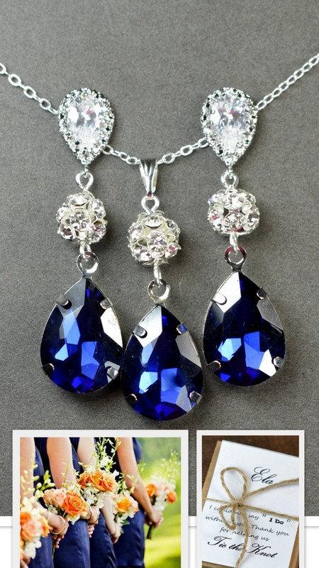 زفاف - 20%OFF Navy blue,sapphire blue Wedding Jewelry Bridesmaid Gift Bridesmaid Jewelry Bridal Jewelry tear Earrings & necklace SET,bridesmaid gif