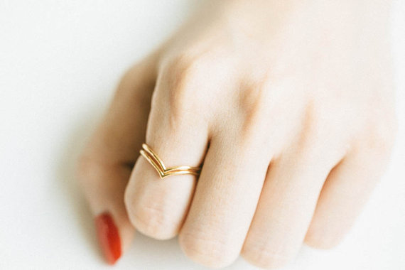 Свадьба - Set of 2 Stacking Chevron Ring,Jewelry,stacking ring,stack ring,stackable ring,rose gold ring,bridesmaid gift,womens ring,cute ring,SKD210