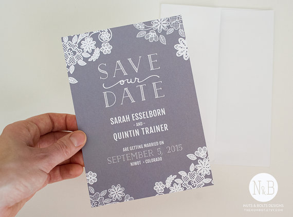 زفاف - Save the Date // Romantic White Lace Flowers, 5x7" announcement with envelopes