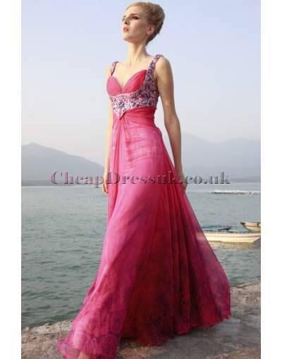 زفاف - Satin Straps Printing Rose Gems A-line Prom / Evening Dress - Cheap-dressuk.co.uk