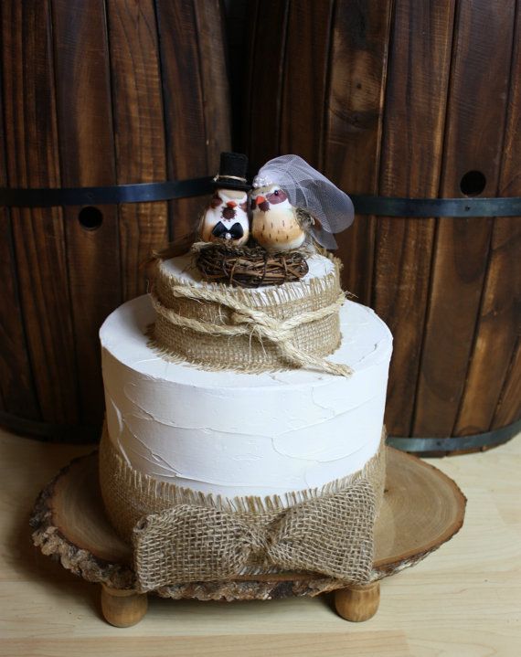 Hochzeit - Rustic Birdie Couple-Rustic Wedding-Bird Wedding Cake Topper-Brown Birds-Love Birds