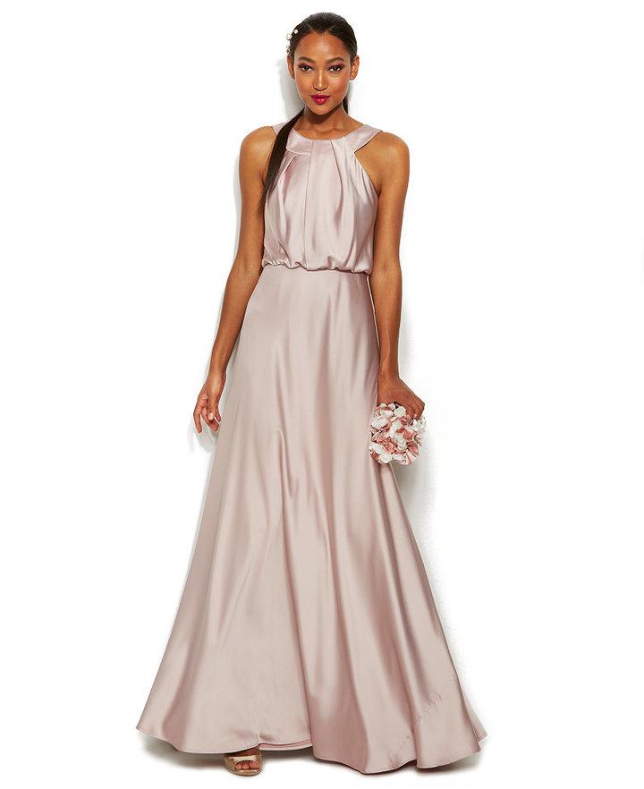 Wedding - Calvin Klein Sleeveless Satin Blouson Halter Gown