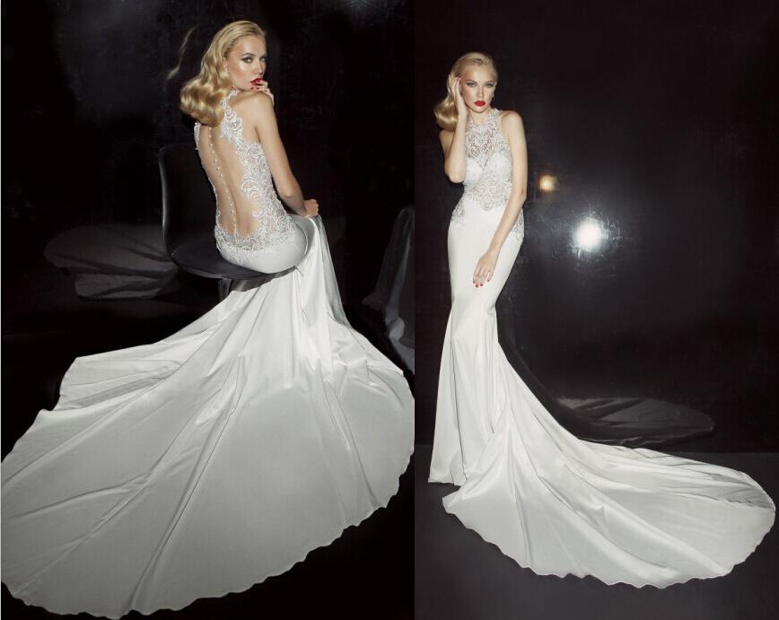 Свадьба - 2015 New Arrival Sexy See through Mermaid Wedding Dresses Applique Beaded Backless Crew Neck Gorgeous Garden Bridal Gowns Online with $133.06/Piece on Hjklp88's Store 