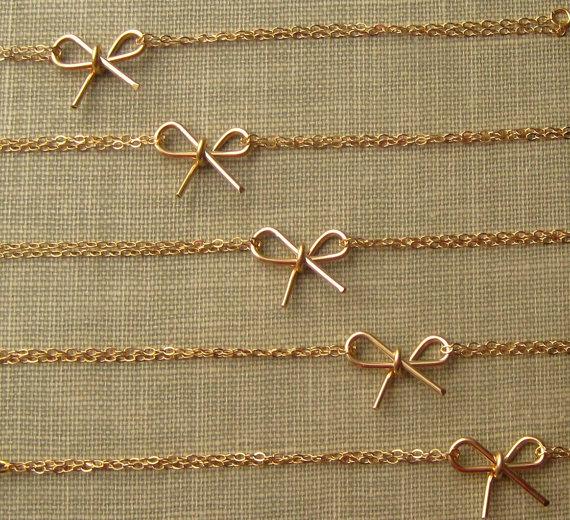 Свадьба - Bridesmaid Jewelry Gold Bow Bracelet Simple Minimalist Jewelry bridesmaid gifts Tie the Knot gifts