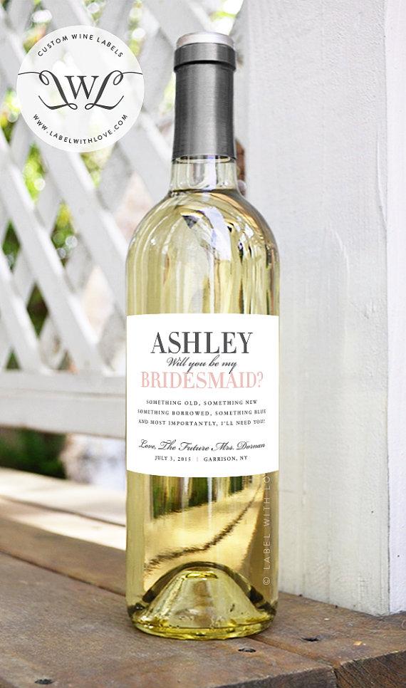 Mariage - Custom Be My Bridesmaid Ask Wine Bottle Labels (Set of 6) Choose Your Colors - Weather Proof Removable Wedding Bridal Party Maid of Honor