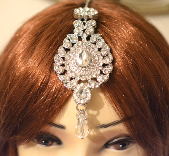 زفاف - Silver Tone Crystal Indian Matha Patti Tikka Head Chain Jewelry Bridal Prom Wedding