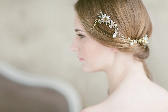 Hochzeit - Wedding Hair Vine ,Gold Bridal Headpiece, Bohemian Chain Wrap, Wedding Hair Adornment, Wedding Bridal Hair Accessories