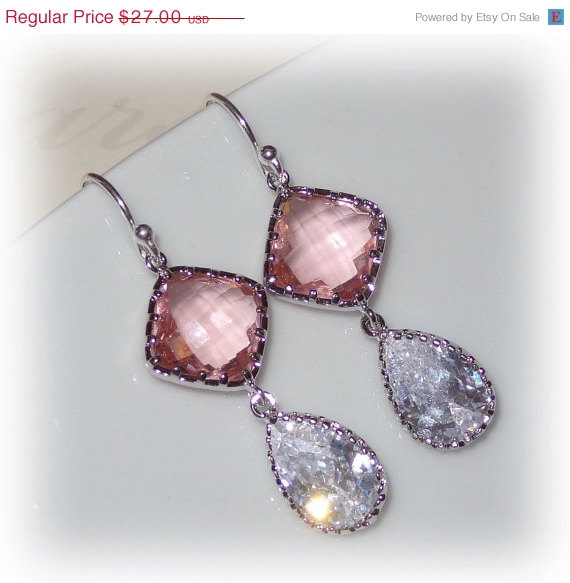 Mariage - ON SALE 15% OFF Pink Dew Drop Earrings Bridal Bridesmaid Gift Jewelry Cubic  Zirconia Cz Earrings Sterling Silver