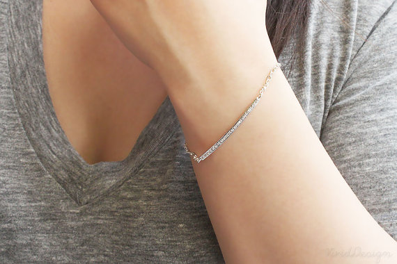 زفاف - Thin Silver Bracelet, Cubic Zirconia Bracelet, Simple Silver bracelet, Everyday Jewelry