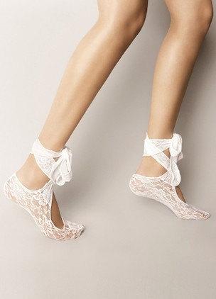 Mariage - Bridal wedding dance shoes slippers ,White Bridal Party Bridesmaid,Lace Socks.