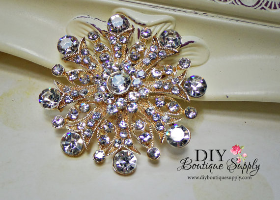 Свадьба - Gold Rhinestone Brooch Crystal Brooch Bouquet Wedding Bridal Accessories Sash Pin Cake Brooch 55mm 681250