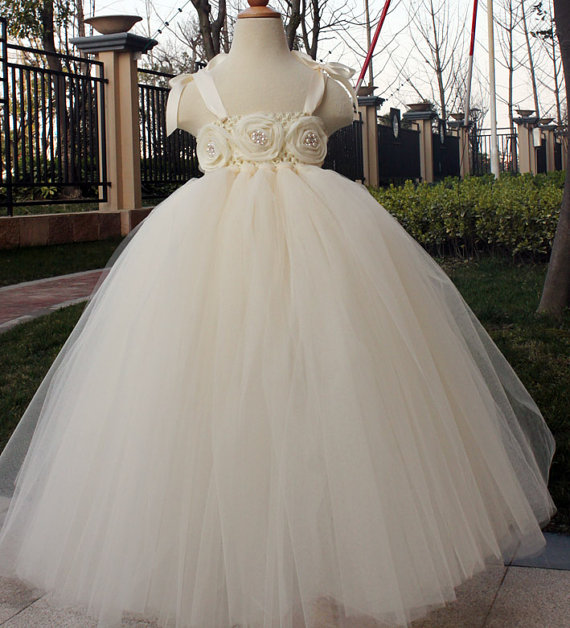 Wedding - Flower Girl Dress Ivory tutu dress baby dress toddler birthday dress wedding dress 2T 3T 4T 5T 6T
