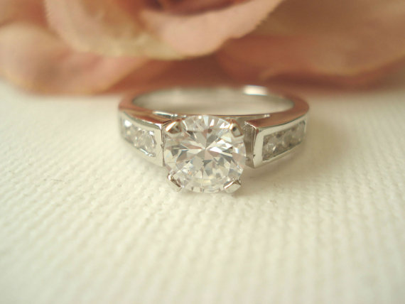 زفاف - Personalized Sterling silver round CZ  Diamond Engagement Ring, .75Carat Wedding ring, Anniversary, Special occasion ring, promise ring