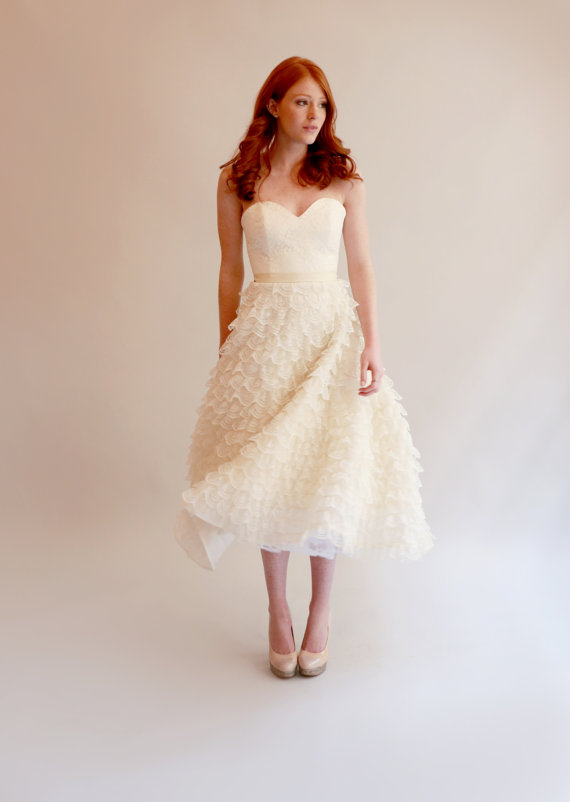 زفاف - Tea-Length Lace wedding dress - Drew
