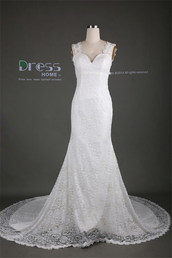 Wedding - Newest White Sweetheart Straps Lace Beading Open Back Long Train Mermaid Wedding Dress/Lace Beach Wedding Dress/Mermaid Wedding Gown DH280