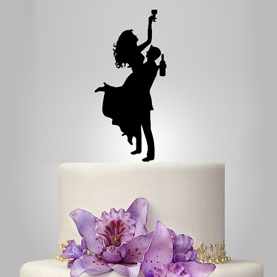 زفاف - groom and bride wedding cake topper silhouette, drunk bride wedding cake topper, acrylic wedding cake topper,  funny cake topper