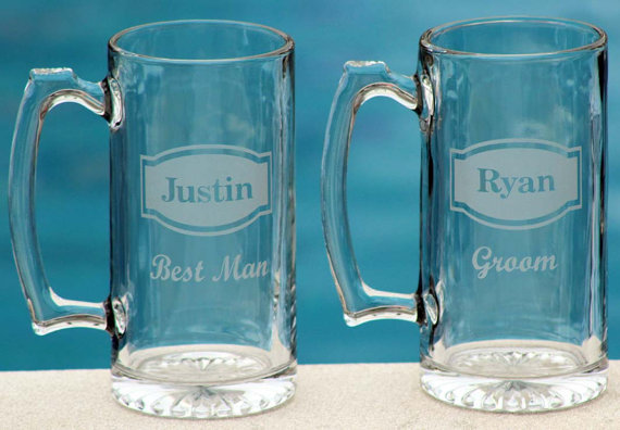 زفاف - 3 Personalized Groomsman Gift, Etched Beer Mug.  Great Bachelor Party Idea,Groomsmen,Best Man,Father of Bride or Groom Gift