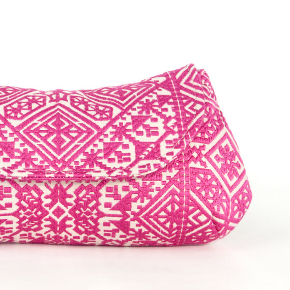 Mariage - Moroccan Patterned Wedding Clutch Bag Pink and Silver Bridesmaid Gift Spring Wedding Summer Wedding