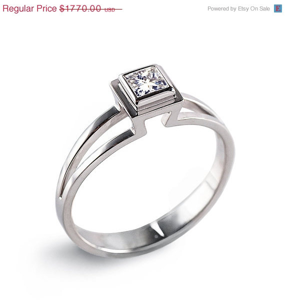 زفاف - SALE 20% off - PRINCESS Engagement  Ring, Solitaire Diamond Engagement Ring, Princess cut Square Diamond Ring, 14k White gold engagement rin