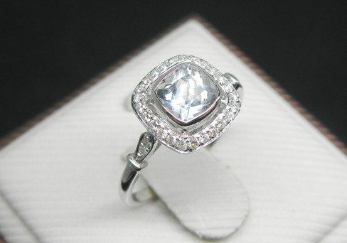 Wedding - Engagement Ring - 1.5 Carat White Topaz Ring With Diamonds In 14K White Gold