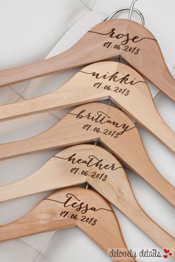 Wedding - 8 - Personalized Bridesmaid Hangers - Engraved Wood