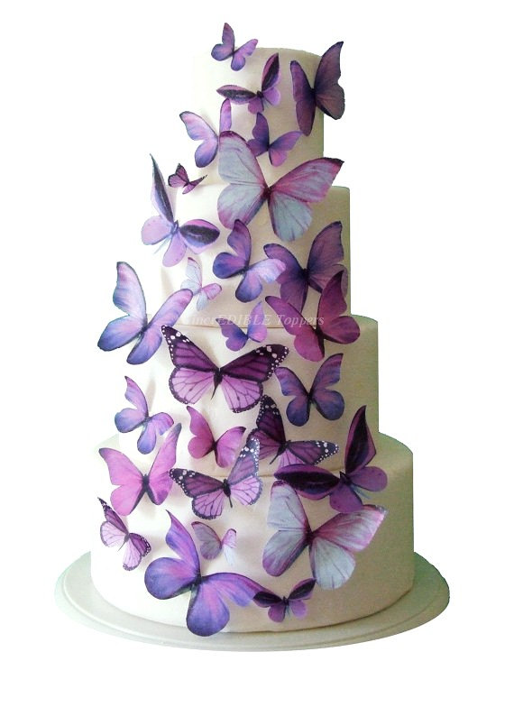 Mariage - Wedding Cake Topper - Edible Butterfly Winter WEDDING DECORATIONS - 30 Purple Edible Butterflies for Cakes and Cupcakes