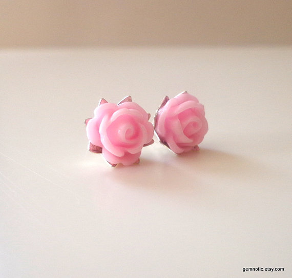 زفاف - Pink flower girl earrings,flower girl gift, pink bridesmaid earrings, flower girl jewelry, wedding jewelry