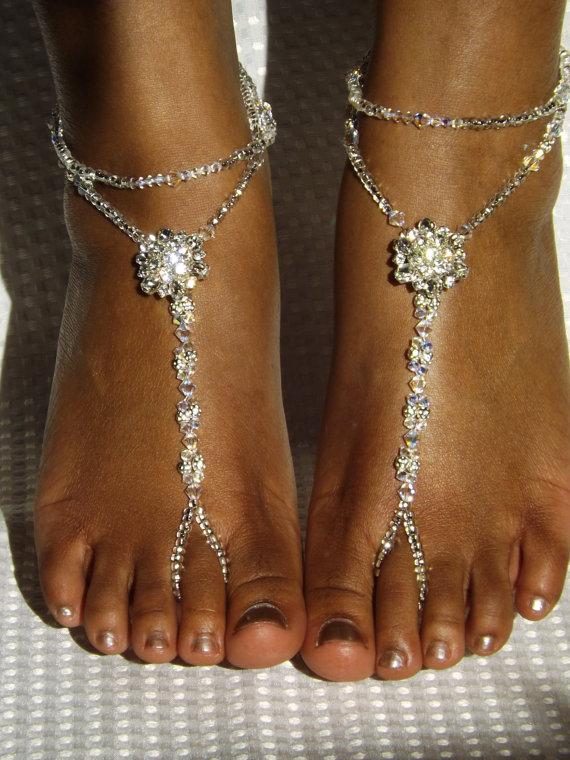 Hochzeit - 10% OFF Swarovski  Wedding Jewelry Beach Wedding Barefoot Sandals Foot Jewelry Anklet Destination Wedding Bridal Accessorie Bridesmaids Gift