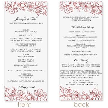 زفاف - INSTANT DOWNLOAD - Wedding Program Template - Vintage Bouquet (Red) Tea Length - Microsoft Word Format