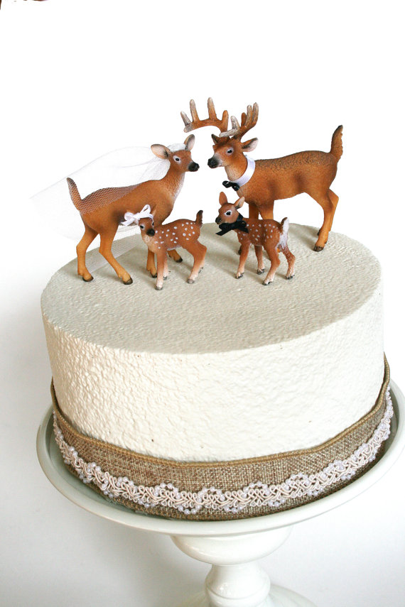 Свадьба - Family Redneck Cake Topper / Deer Cake Topper / Wedding Cake Topper / Rustic White Tail Deer Cake Topper
