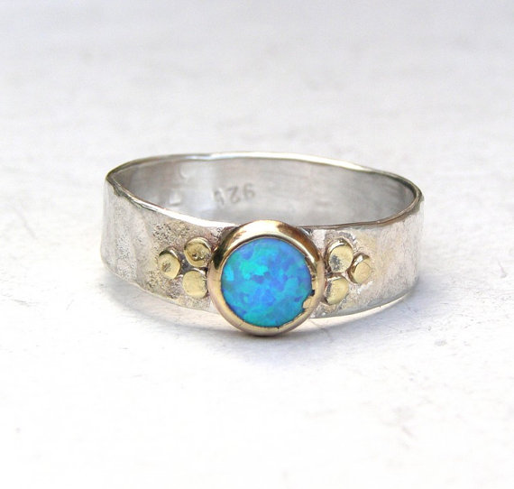 Mariage - Blue opal Gemestone Engagement Ring - 14k gold ring silver ring Opal  ring, Back to school ring MADE TO ORDER