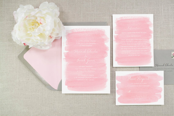 Wedding - Pretty in Pink Watercolor Wedding Invitation Collection - Set of 25