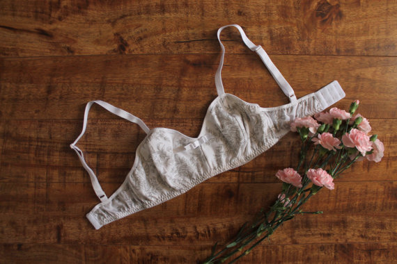 Mariage - White Floral Toile 'Genevieve' Soft Bra with Organic Cotton Lining. Elegant Feminine Lingerie by Ohhh Lulu