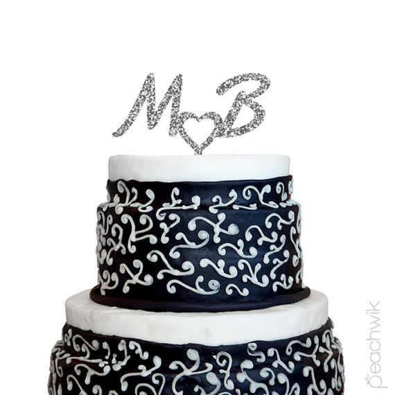 Hochzeit - Personalized Glitter Wedding Cake Topper - Monogram Initials Glitter Cake Topper - Gold or Silver Glitter Wedding Cake Topper - Peachwik PT1