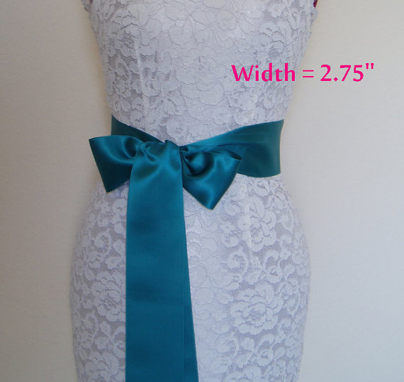 Hochzeit - Bridal Dress Sash Wedding Belts Wedding Sash bridesmaid sashes accessories TURQUOISE TEAL - Swiss Satin 2.75 inch width