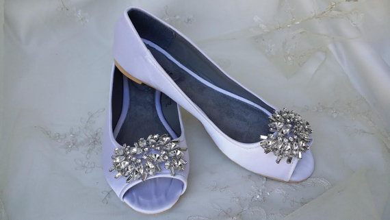 زفاف - Wedding Shoes Bridal Flats Ivory Ballet Flats or White Bridal Ballet Flats with Peep Toe Brooch Shoes