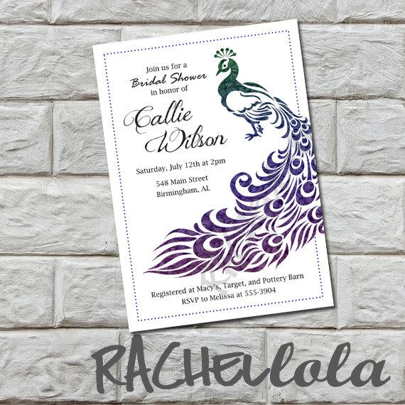 Wedding - Bridal shower invitation Printable DIY peacock, birthday, anniversary, wedding, couples shower