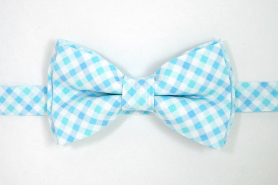 Mariage - Turquoise Gingham Bow tie,Boys bow tie,Baby bow tie,Men bow tie,Wedding bow ties,Groomsmen bow tie,Ring bearer bow tie, Pre-Tied Bow tie,