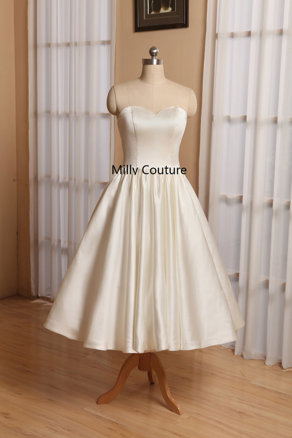 Mariage - fairy dress short wedding, mod wedding dress, short wedding dresses satin, simple wedding dresses tea length, 1950's vintage wedding dresses