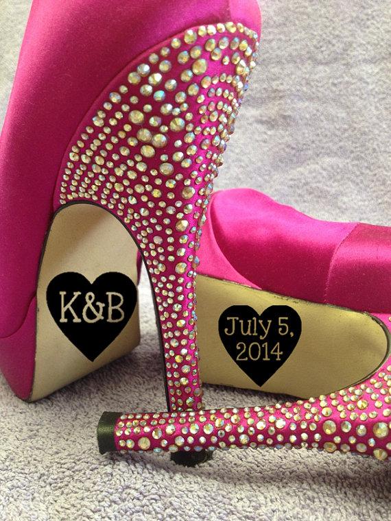 Wedding - Decal, Wedding Shoes - Couple Initials and Wedding Date in Hearts - Personalize your wedding today! (Custom Wedding Ideas)