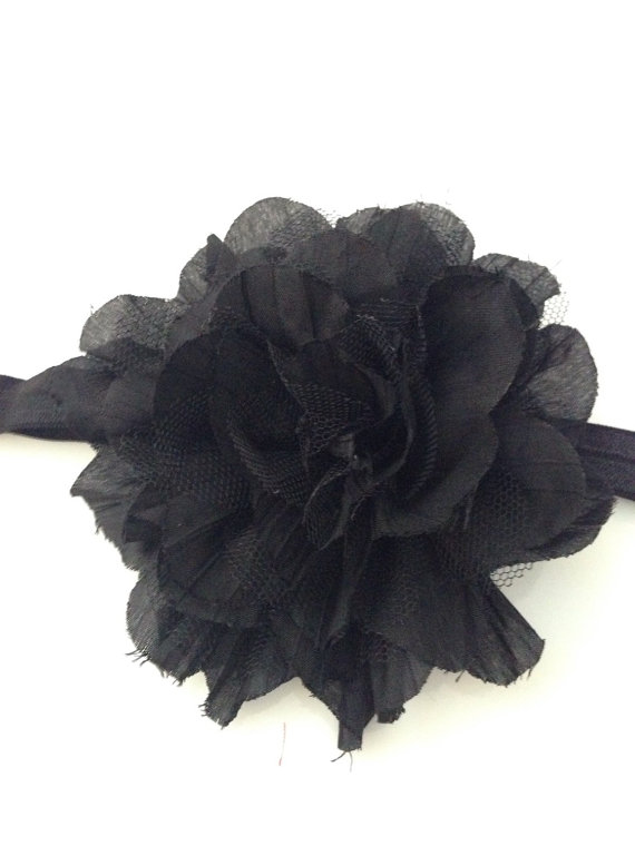 Свадьба - Large Black Color Fabric Flower Headband or Hair Clip, Baby Girl Flower Headband, Newborn Headband, Infant Flower Headband, Wedding Flower