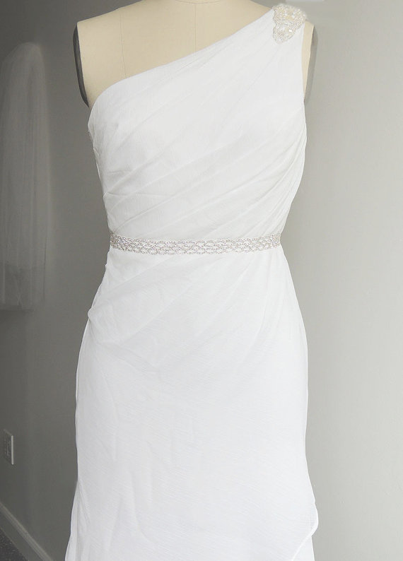 Wedding - ANNE - Thin Bridal Gown Sash, Wedding Dress Belt Sash, Thin Rhinestone Crystal Sash