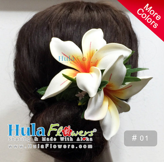 Свадьба - Hawaiian Plumeria Flowers Hair Clip For Hula Dancer, Wedding, Beach Party Hair Accessories, Gift Idea Hand Made Foam Flowers