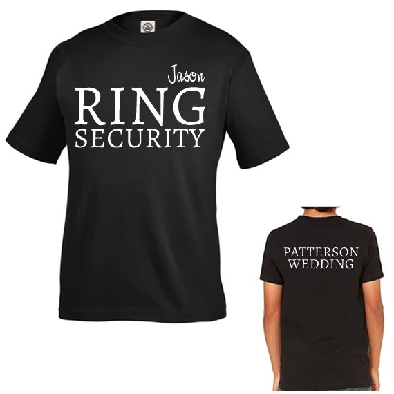 زفاف - Personalized "RING SECURITY" with Wedding Name T-Shirt in Black