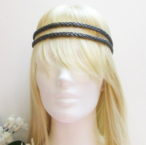 Свадьба - Bohemian Headband Silver Treaded Embellished Boho Hair Band Head Wrap Ribbon Hair Bands Women's Fashion Hair Accessories Hair Band