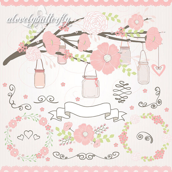 Свадьба - VECTOR file Wedding Flower Clipart, jar clipart, rose blush flower clipart, wedding flower, invitation, banners, bridal shower