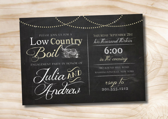 Свадьба - LOW COUNTRY BOIL Chalkboard Crab Shrimp Barbeque Engagement/Rehersal Dinner Party Invitation - You Print