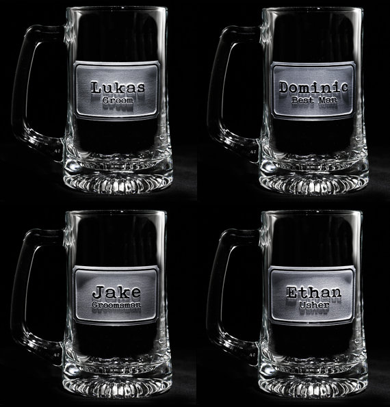 Wedding - Groomsmen Gift, Personalized Best Man Beer Mugs, Set of 8