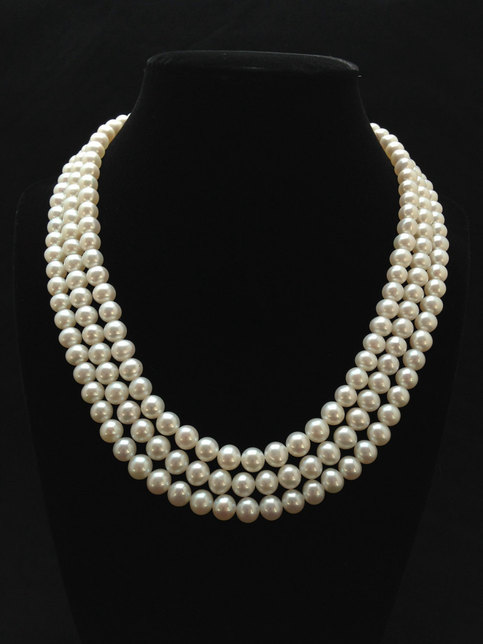 Hochzeit - Triple Strand Pearl Necklace, Genuine Pearl Necklace, AA  Pearl Necklace, Freshwater Pearl Necklace from ADARNA GALLERY